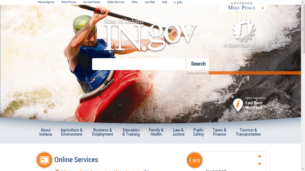 Página Web del Estado de Indiana