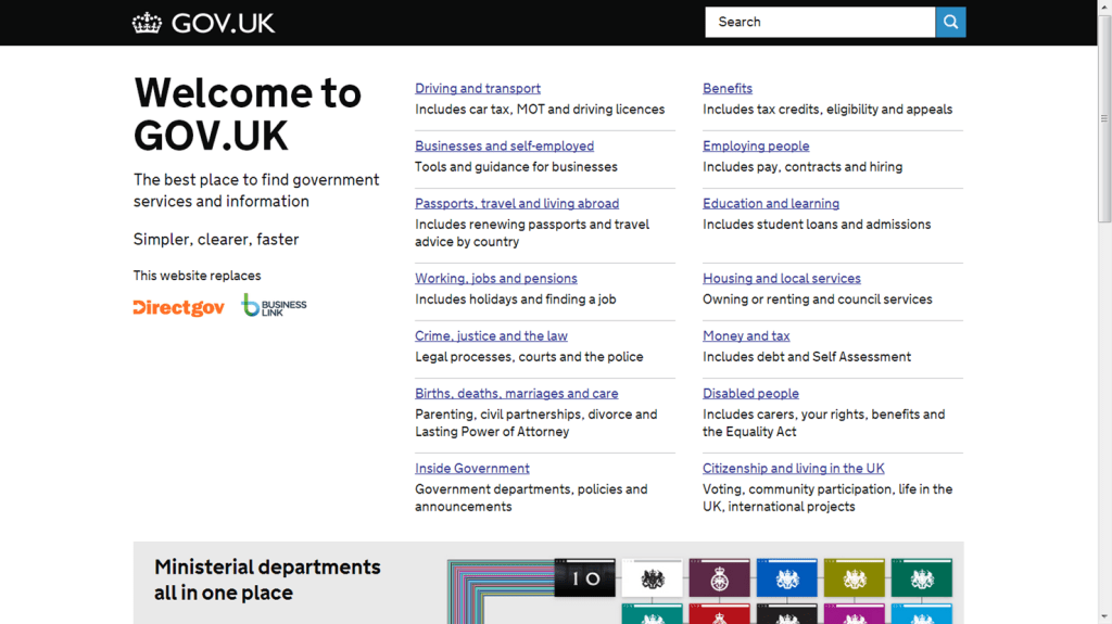 Página WEb del Gobierno de UK